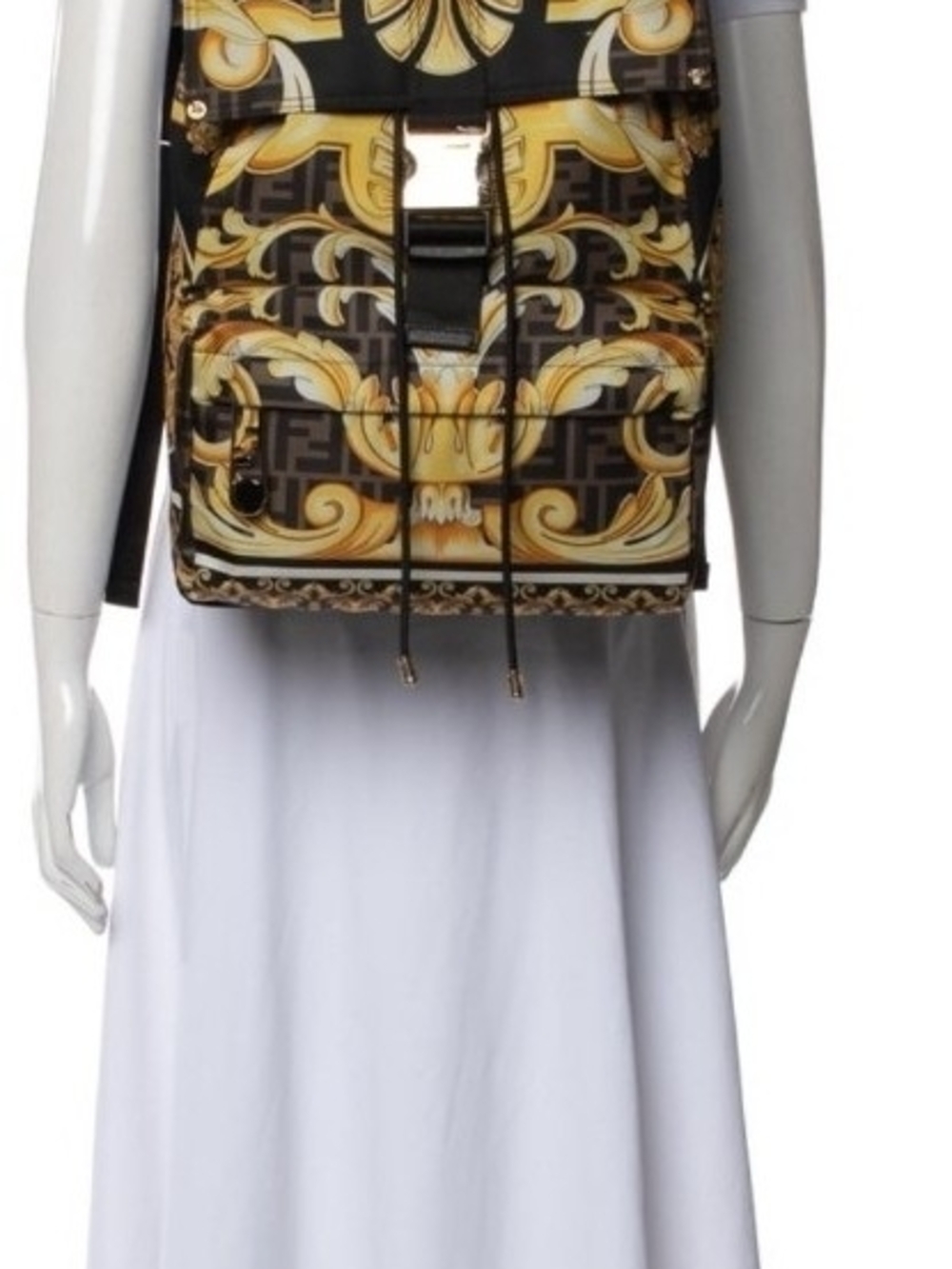 Fendi Black and Yellow Baroque Logo Backpack
